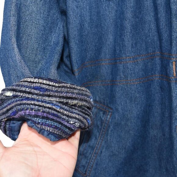 Vintage 90s Oversized Denim Parka Jacket Woven Tapestry Southwestern Boho 3x - Picture 6 of 8